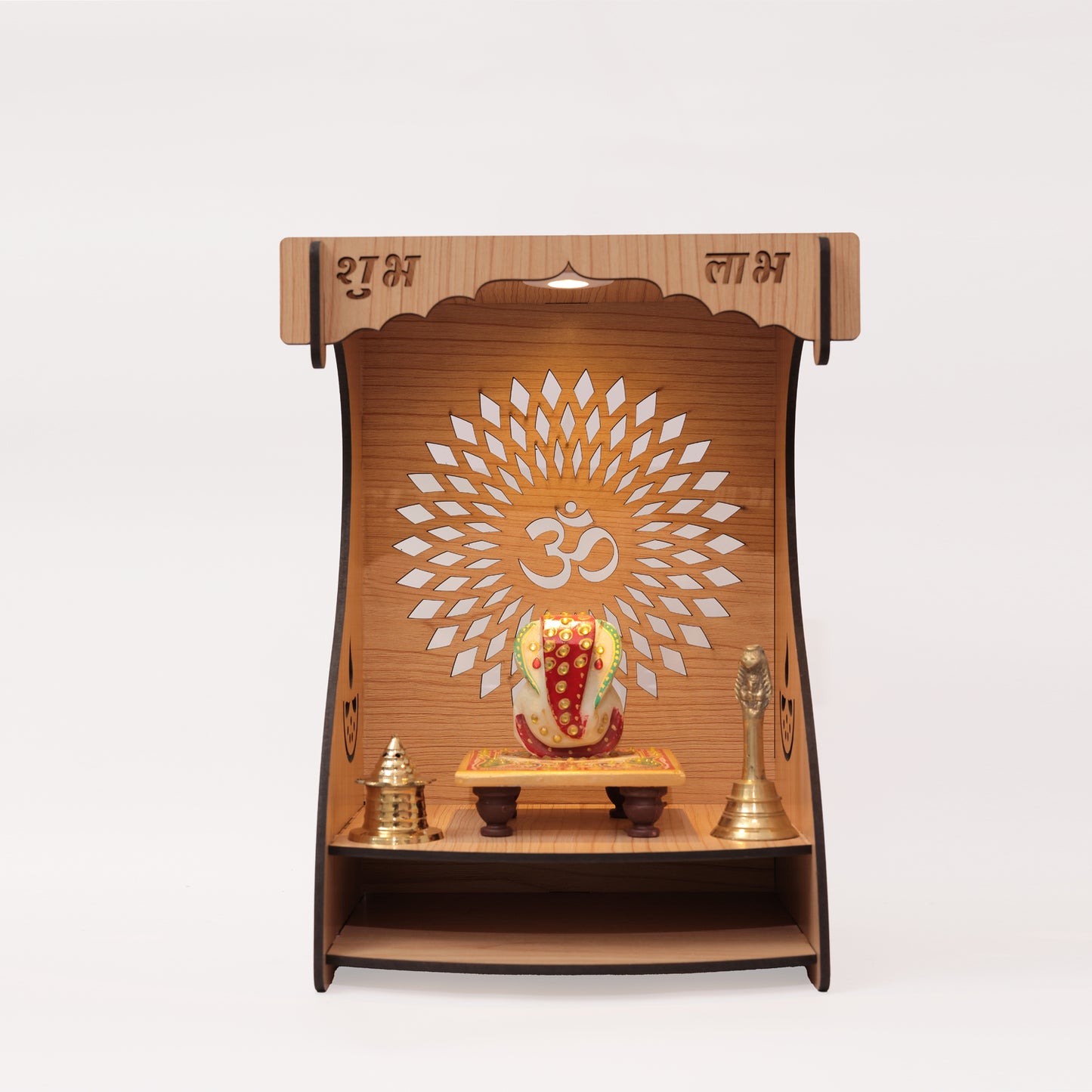 Real Wood Art Dhyana Mandir Brown Wall Mounted Wooden Temple for Home, Office