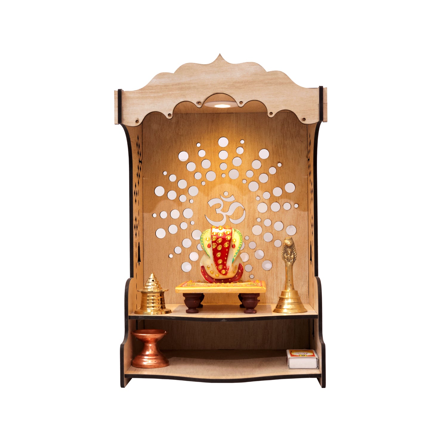Real Wood Art Shanti Mandir Brown Wall Mounted Wooden Temple for Home,Office