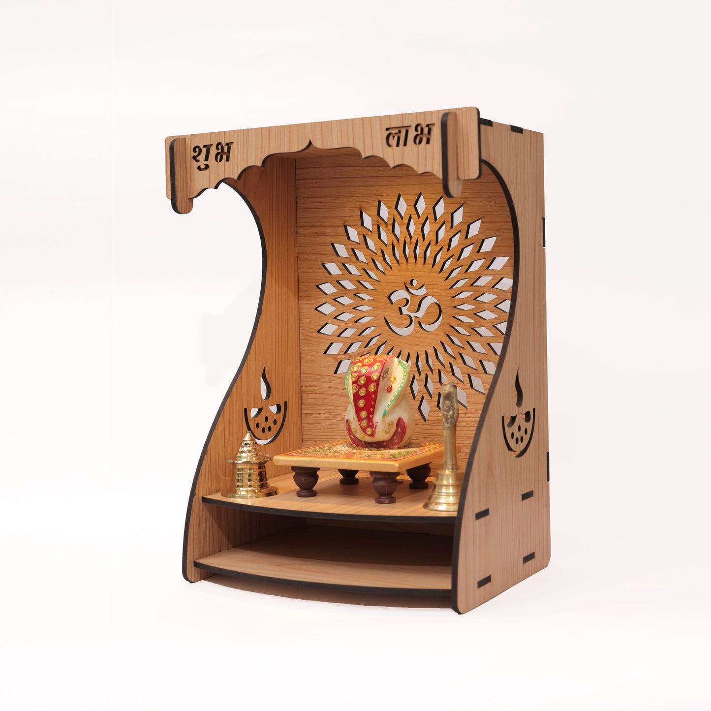 Real Wood Art Dhyana Mandir Brown Wall Mounted Wooden Temple for Home, Office