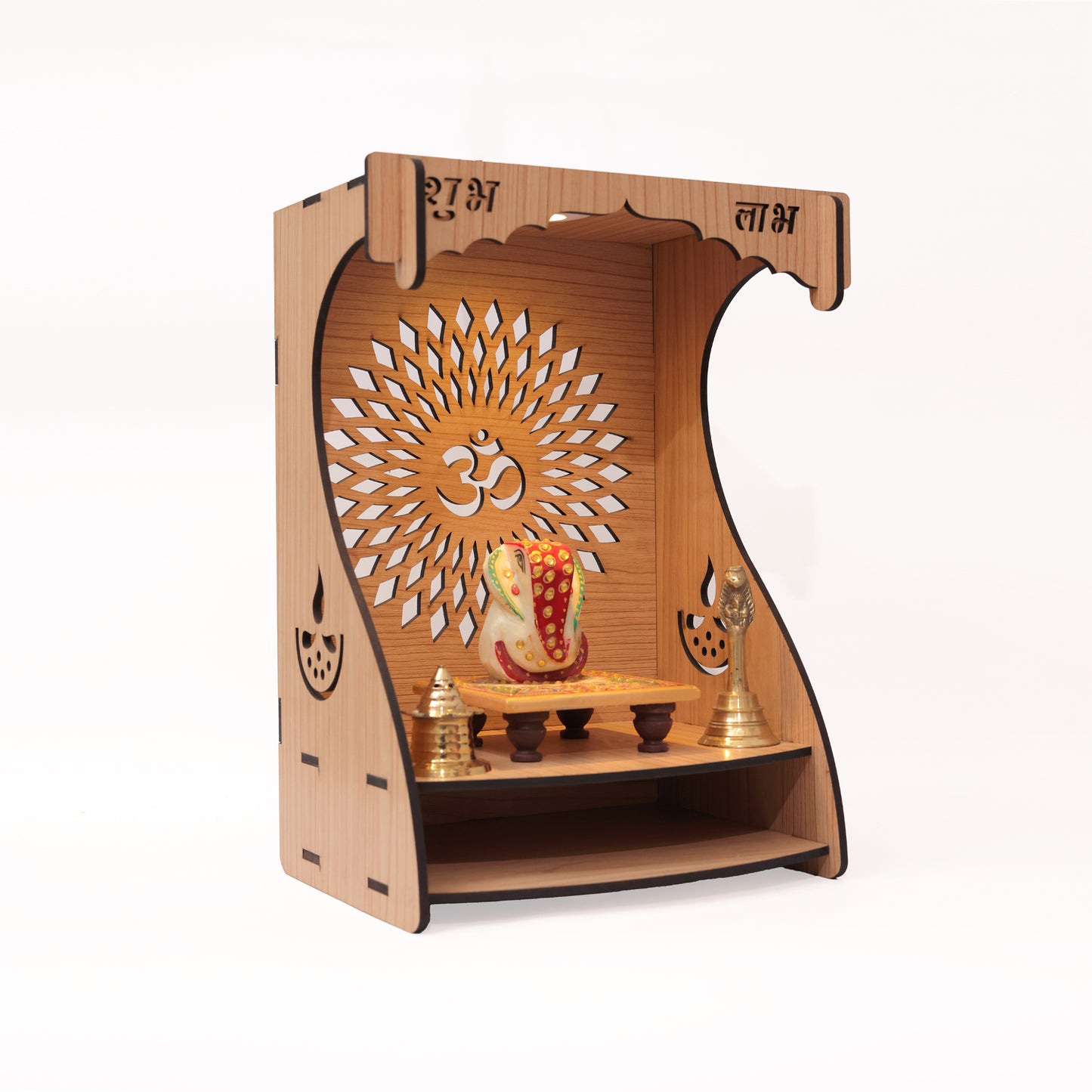 Real Wood Art Dhyana Mandir Brown Wall Mounted Wooden Temple for Home, Office