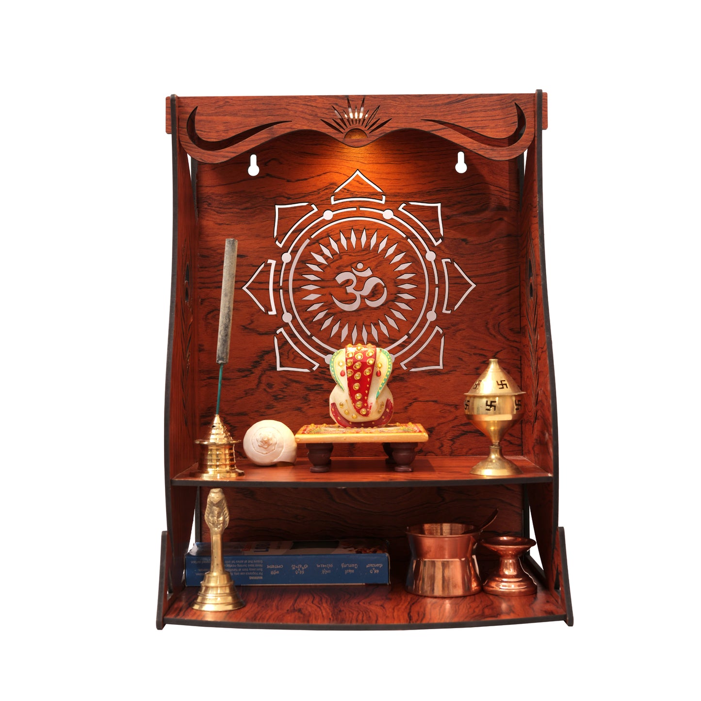 Real Wood Art Tej Mandir Brown Wall Mounted Wooden Temple for Home, Office