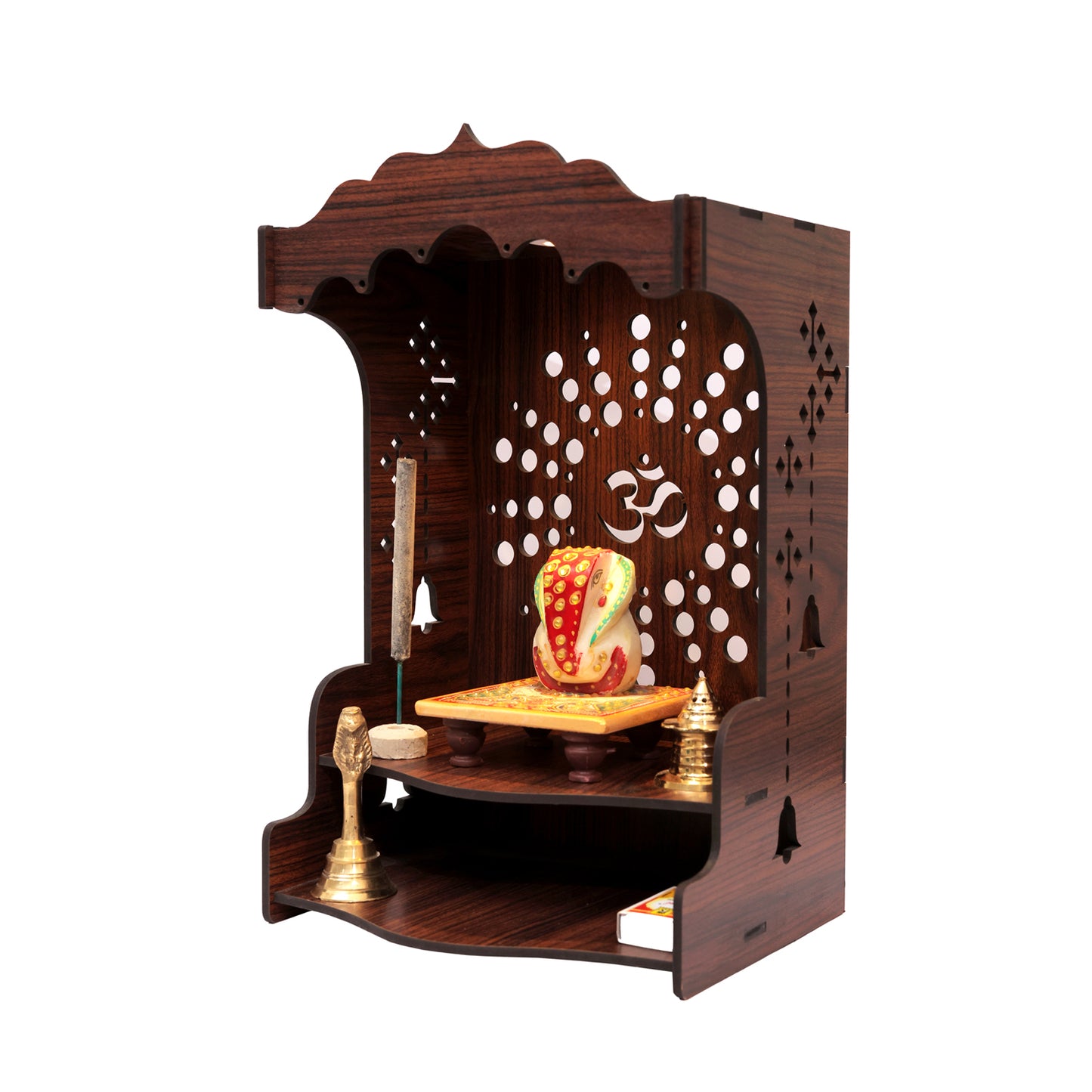 Real Wood Art Shanti Mandir Brown Wall Mounted Wooden Temple for Home,Office