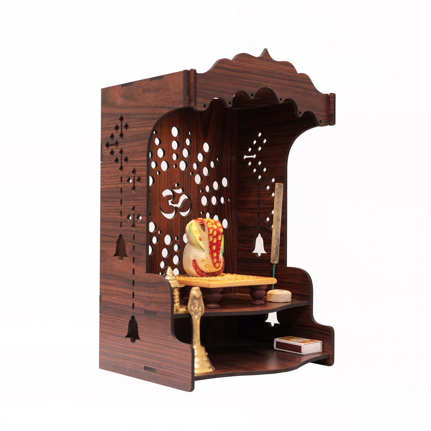 Real Wood Art Shanti Mandir Brown Wall Mounted Wooden Temple for Home,Office