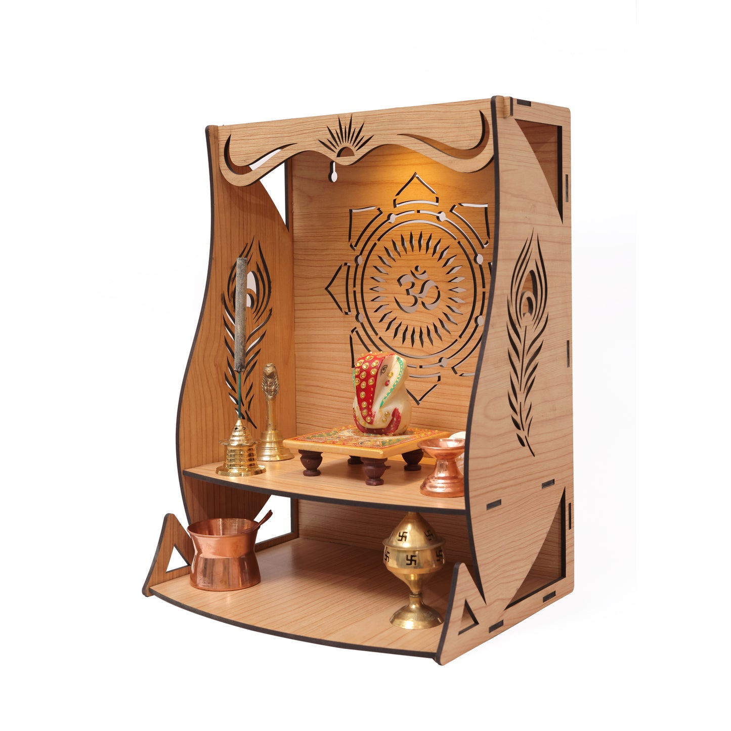 Real Wood Art Tej Mandir Brown Wall Mounted Wooden Temple for Home, Office