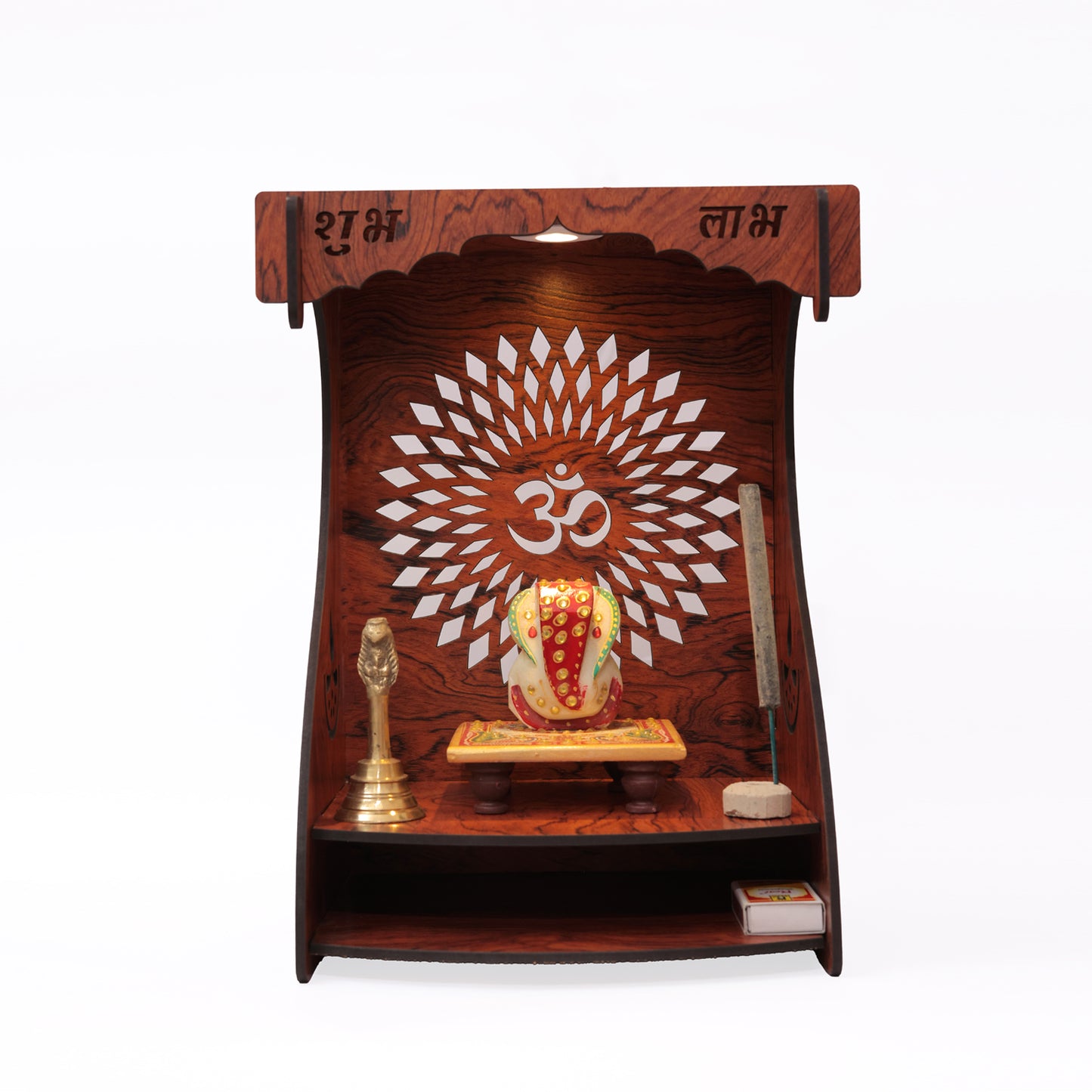 Real Wood Art Dhyana Mandir Brown Wall Mounted Wooden Temple for Home, Office