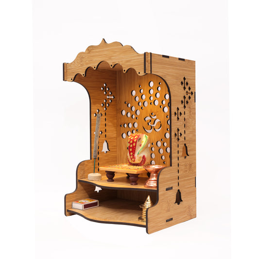 Real Wood Art Shanti Mandir Brown Wall Mounted Wooden Temple for Home,Office