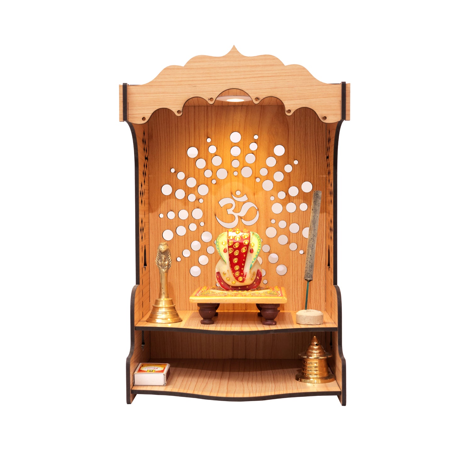 Real Wood Art Shanti Mandir Brown Wall Mounted Wooden Temple for Home,Office