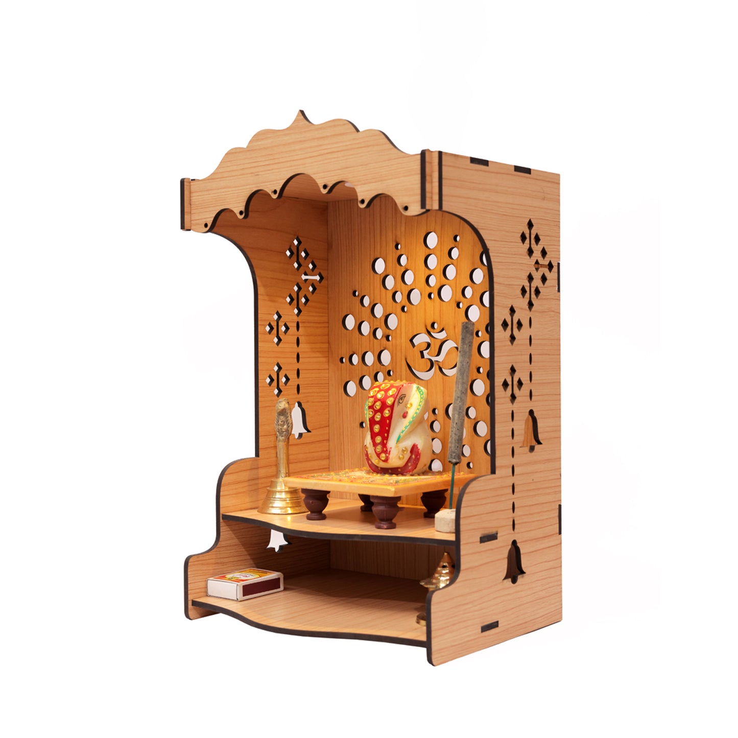 Real Wood Art Shanti Mandir Brown Wall Mounted Wooden Temple for Home,Office