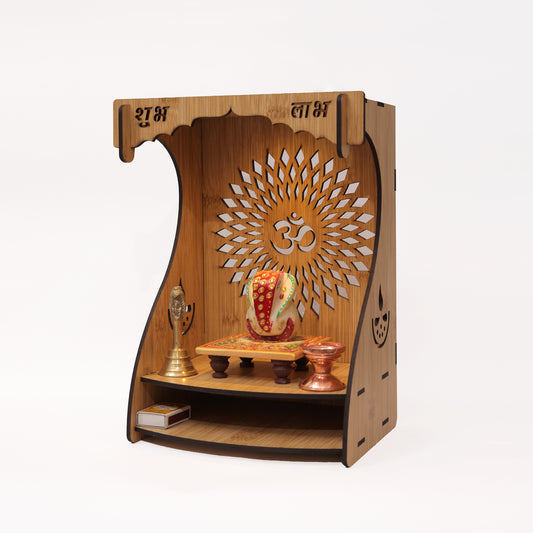 Real Wood Art Dhyana Mandir Brown Wall Mounted Wooden Temple for Home, Office