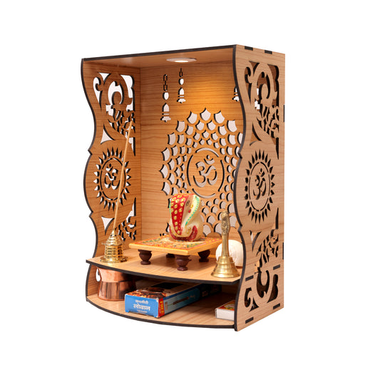 Real Wood Art Aaradhya Mandir Brown Wall Mounted Wooden Temple for Home, Office