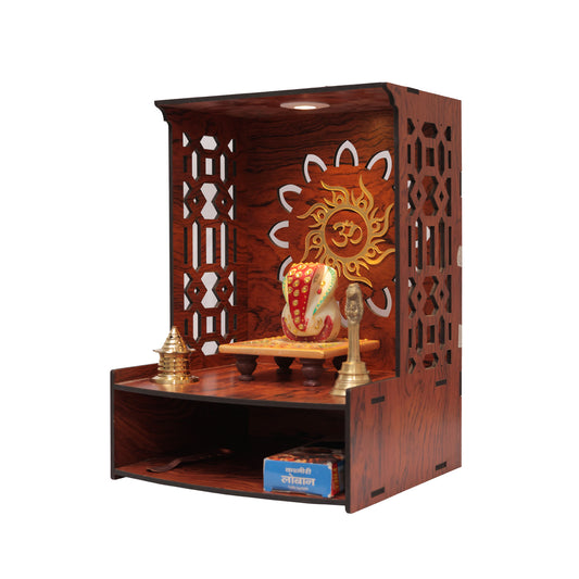 Real Wood Art Samridhi Mandir Brown Wall Mounted Wooden Temple for Home,Office