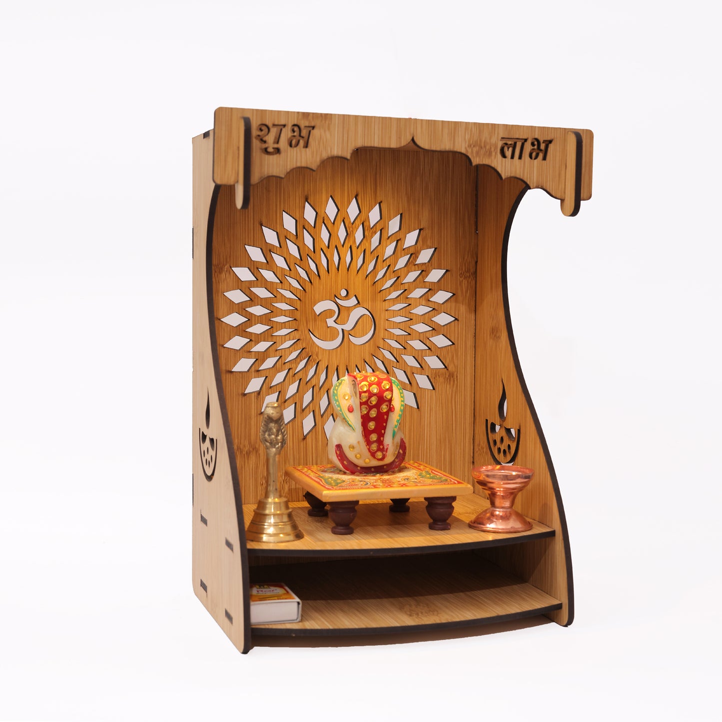 Real Wood Art Dhyana Mandir Brown Wall Mounted Wooden Temple for Home, Office
