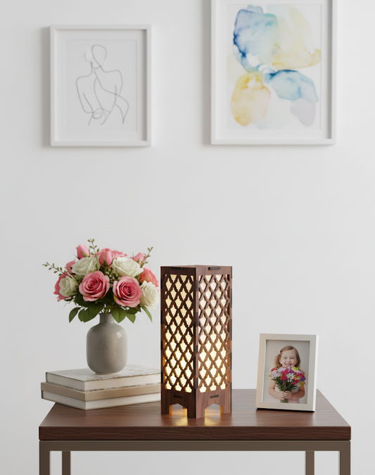 Real Wood Art Zen Grid Series Table Lamp 11cmx11cmx26cm