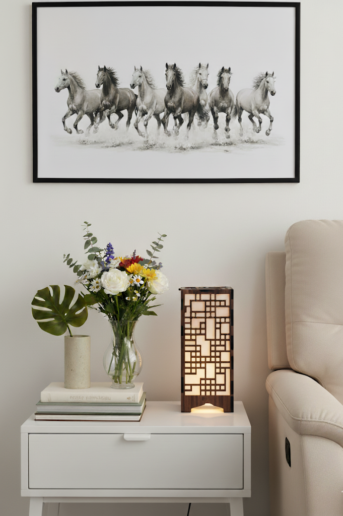 Real Wood Art Trellis Block Series Table Lamp 11cmx11cmx26cm