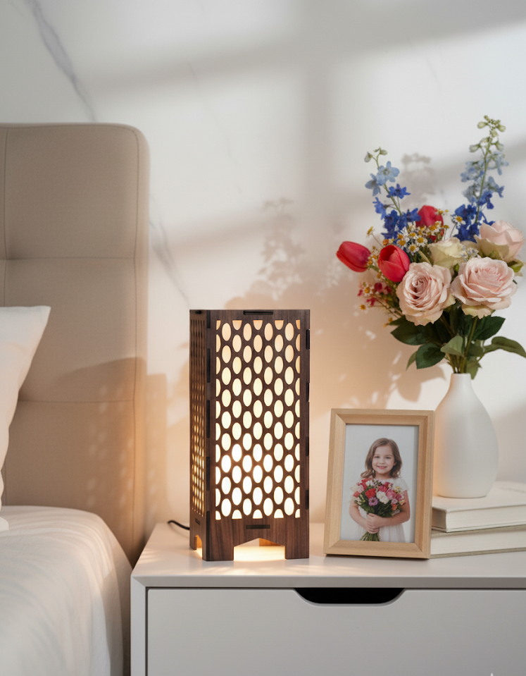 Real Wood Art Radiant Hive Series Table Lamp 11cmX11cmx26cm