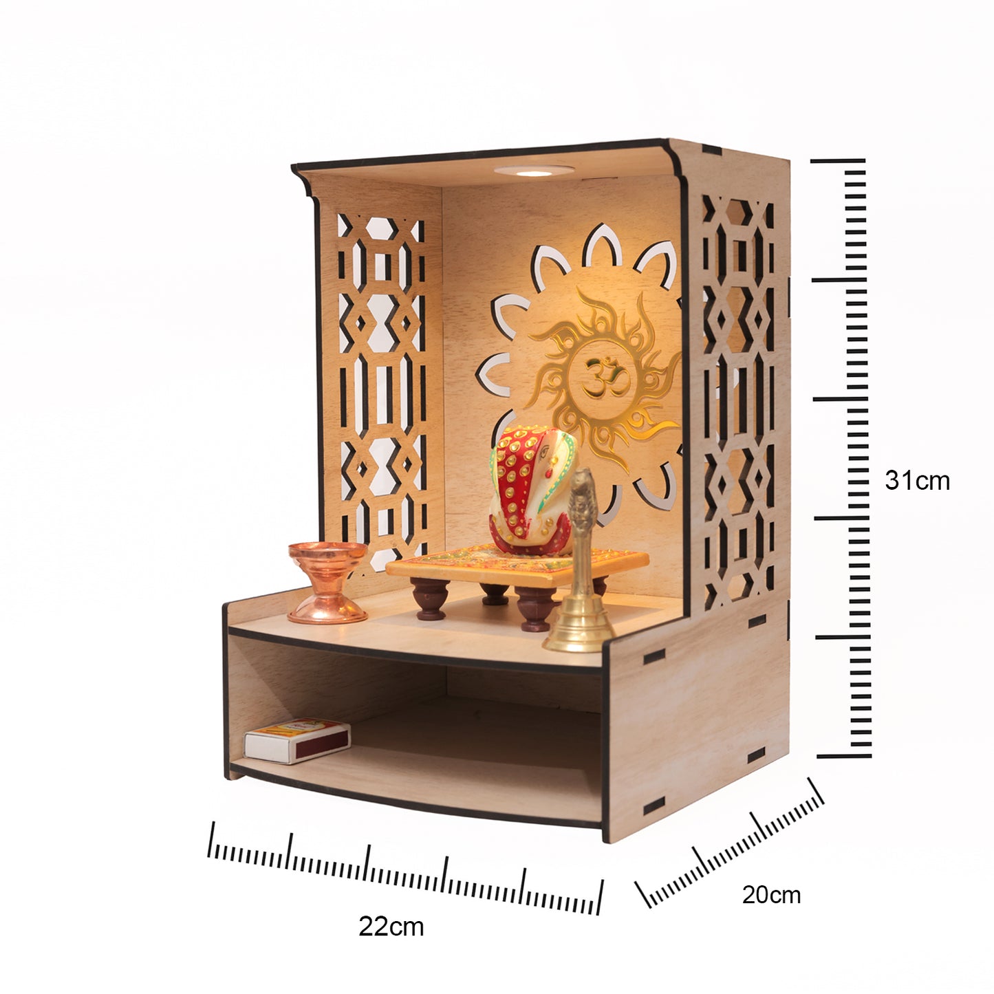 Real Wood Art Samridhi Mandir Brown Wall Mounted Wooden Temple for Home,Office