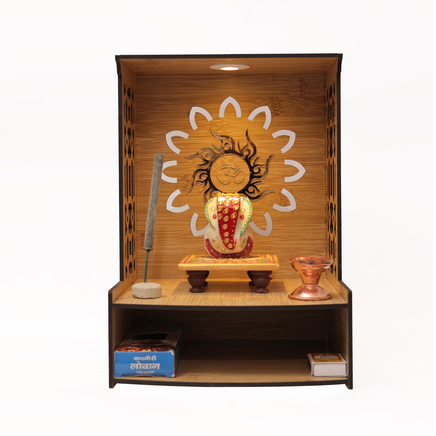 Real Wood Art Samridhi Mandir Brown Wall Mounted Wooden Temple for Home,Office