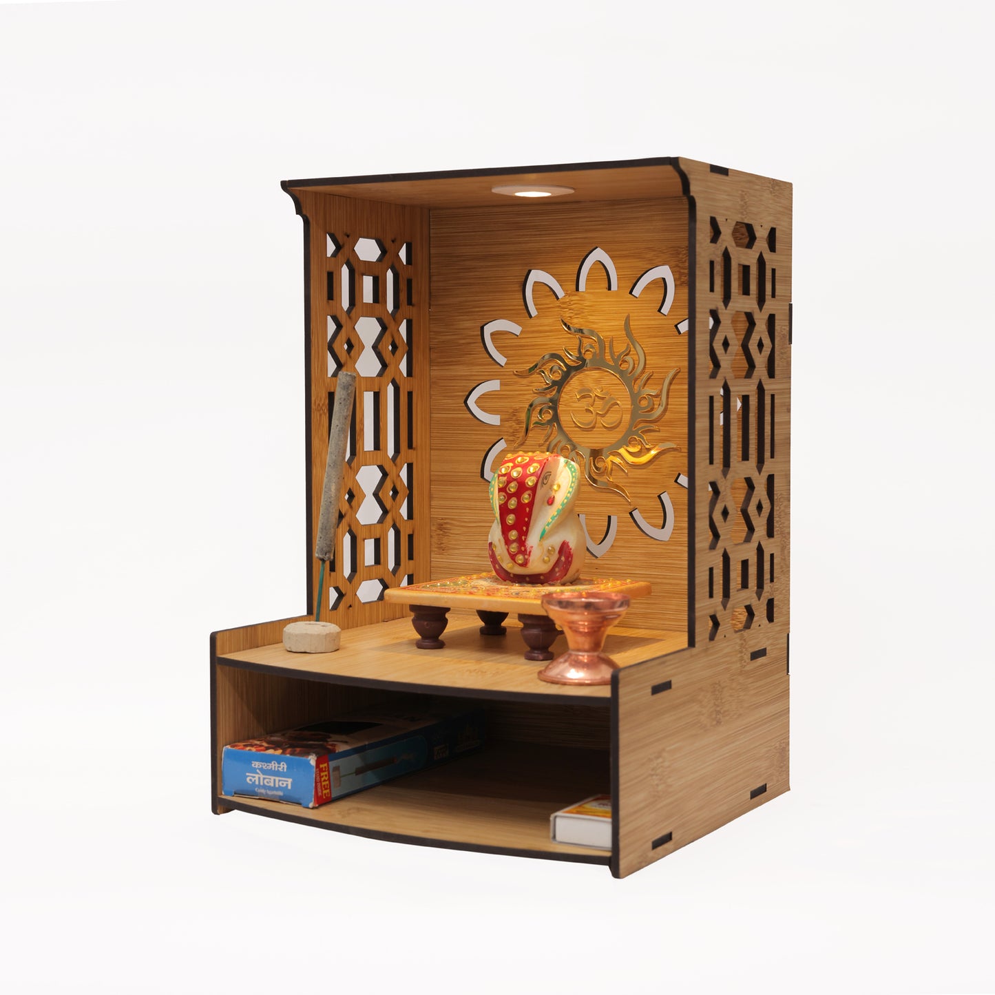 Real Wood Art Samridhi Mandir Brown Wall Mounted Wooden Temple for Home,Office