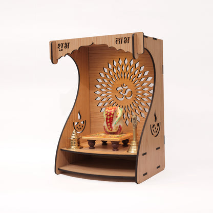 Real Wood Art Dhyana Mandir Brown Wall Mounted Wooden Temple for Home, Office