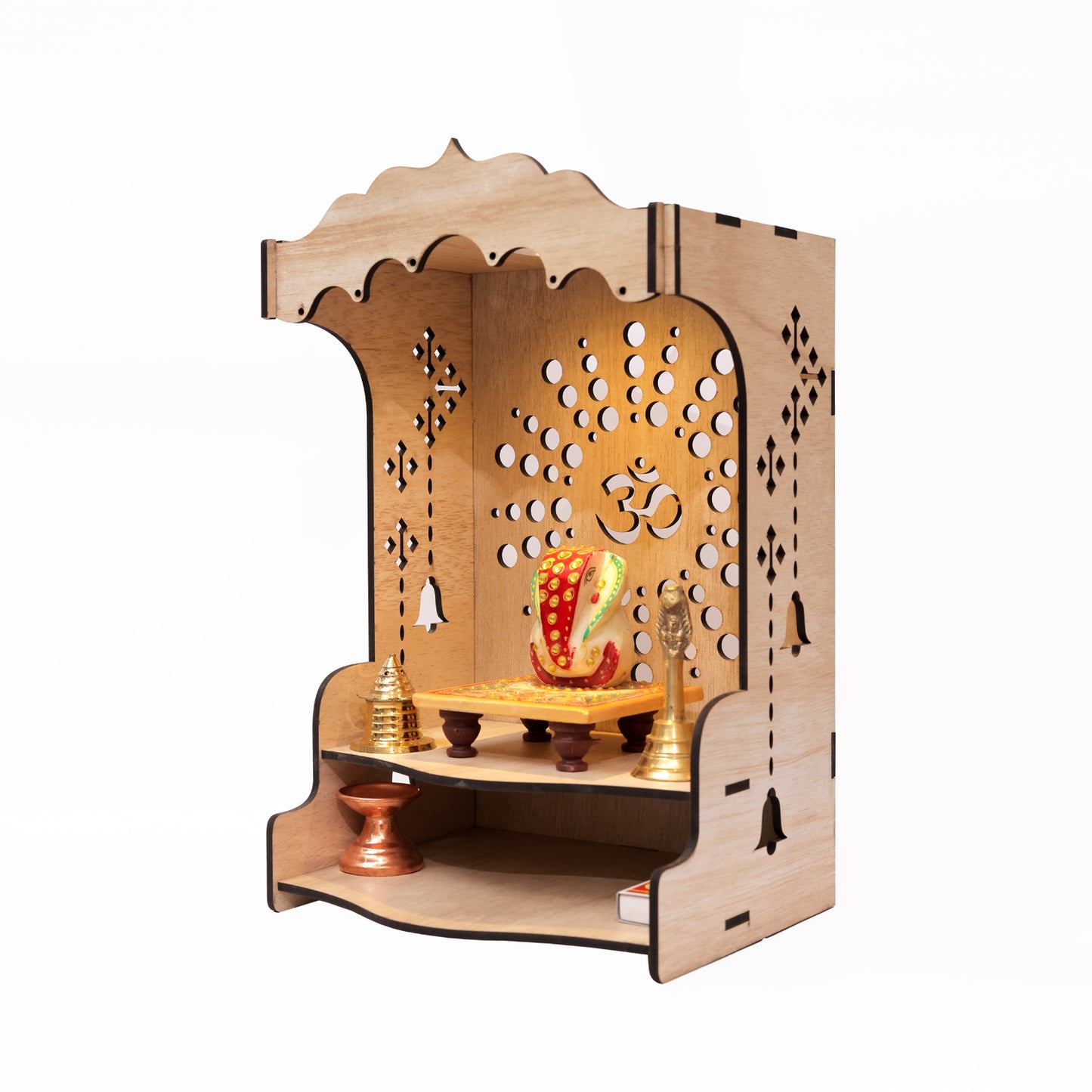 Real Wood Art Shanti Mandir Brown Wall Mounted Wooden Temple for Home,Office