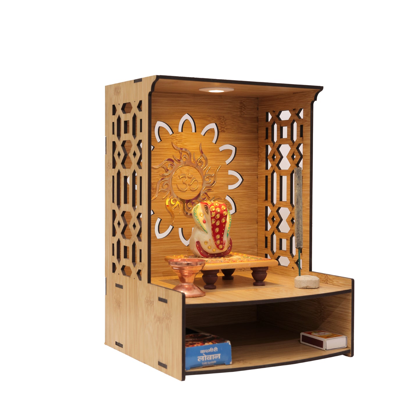 Real Wood Art Samridhi Mandir Brown Wall Mounted Wooden Temple for Home,Office