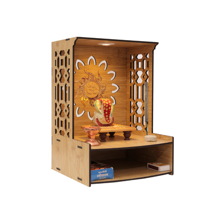 Real Wood Art Samridhi Mandir Brown Wall Mounted Wooden Temple for Home,Office