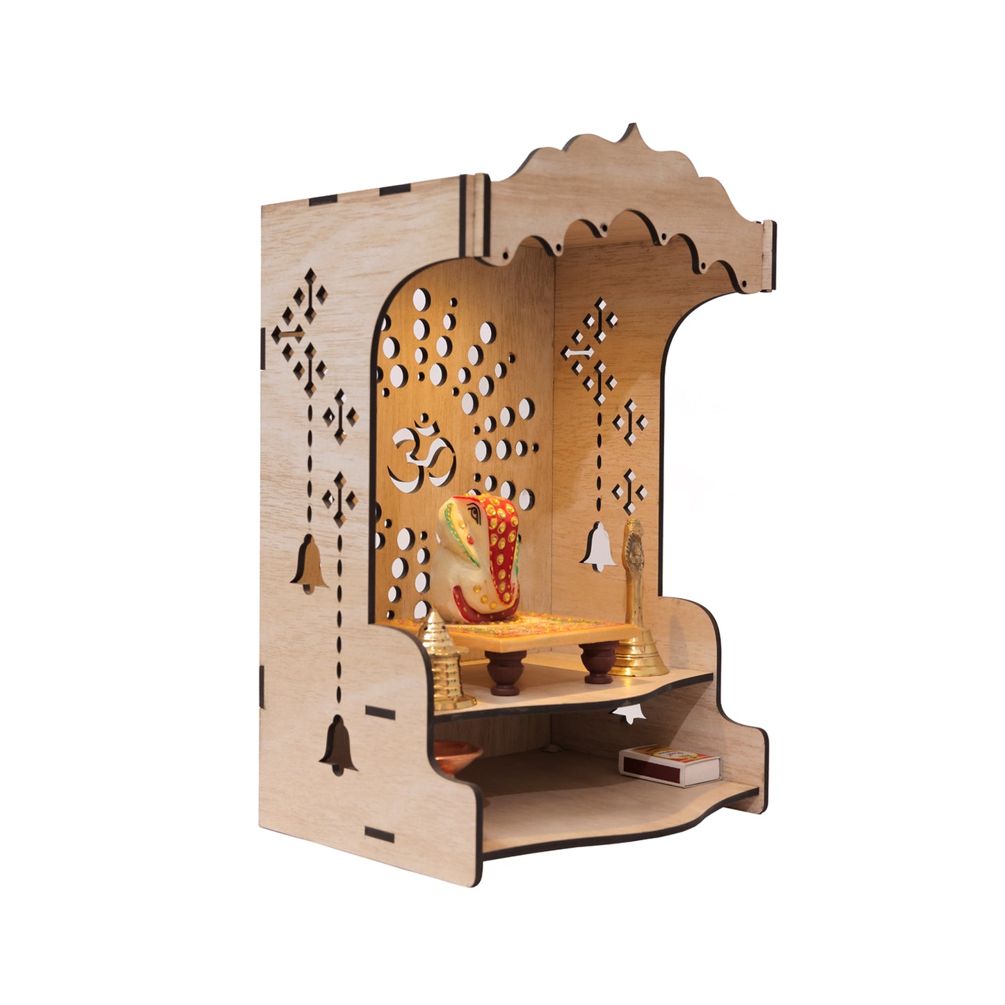 Real Wood Art Shanti Mandir Brown Wall Mounted Wooden Temple for Home,Office