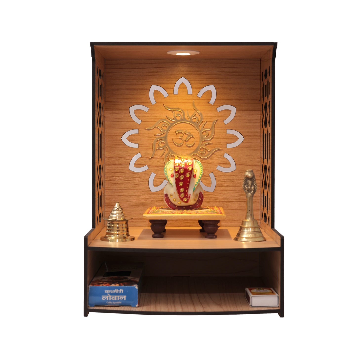 Real Wood Art Samridhi Mandir Brown Wall Mounted Wooden Temple for Home,Office