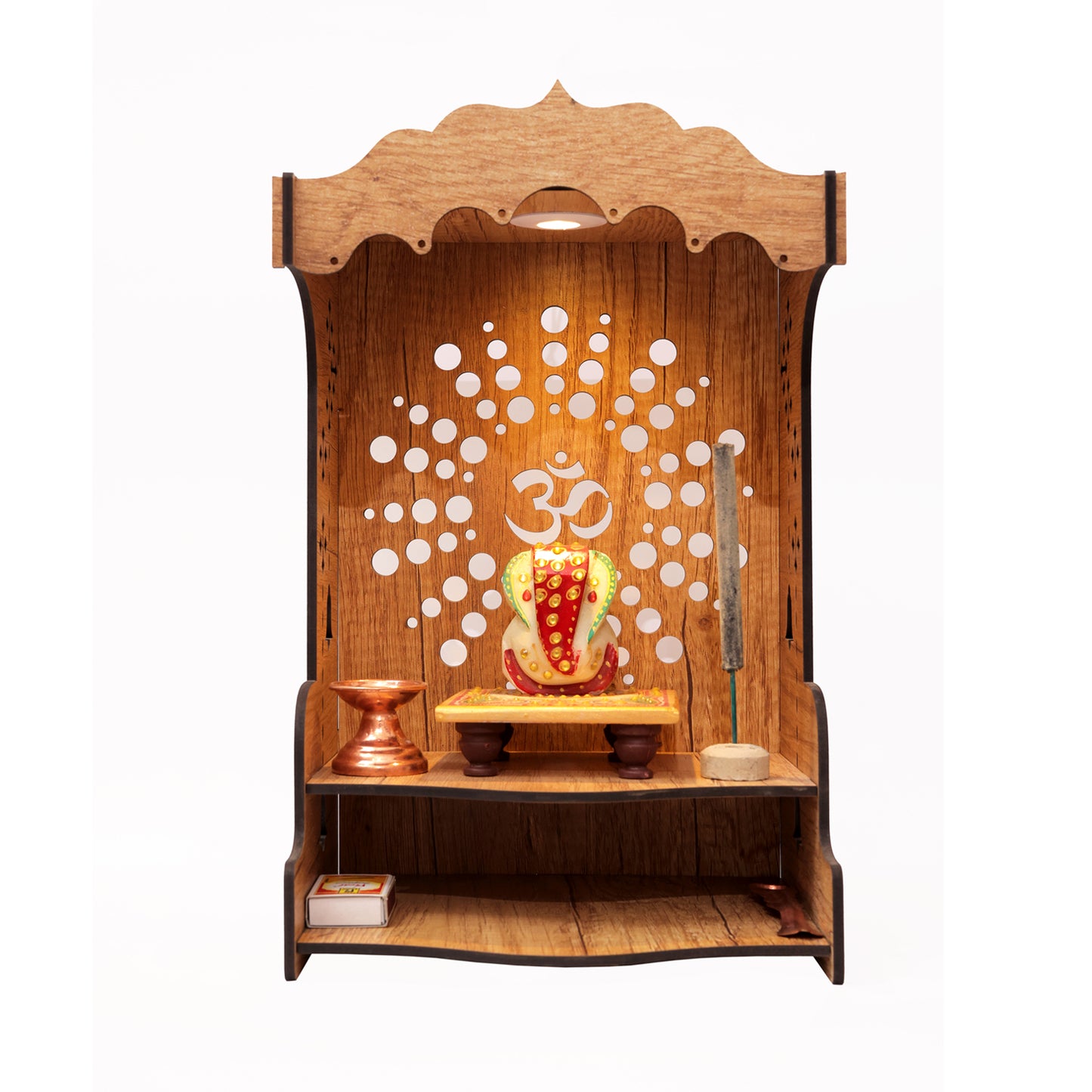 Real Wood Art Shanti Mandir Brown Wall Mounted Wooden Temple for Home,Office