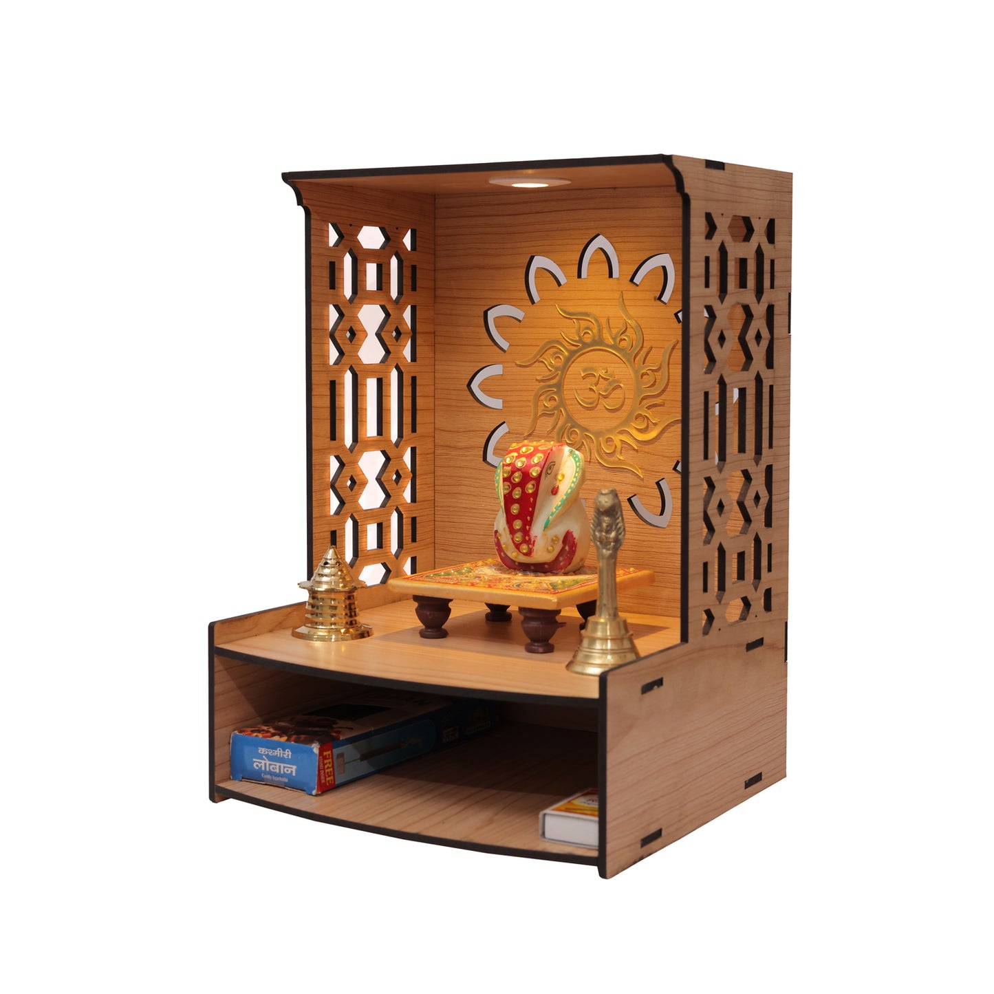 Real Wood Art Samridhi Mandir Brown Wall Mounted Wooden Temple for Home,Office