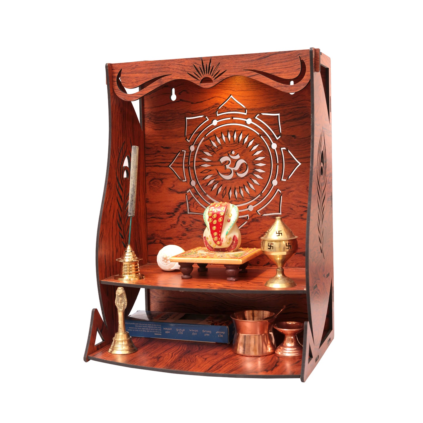 Real Wood Art Tej Mandir Brown Wall Mounted Wooden Temple for Home, Office