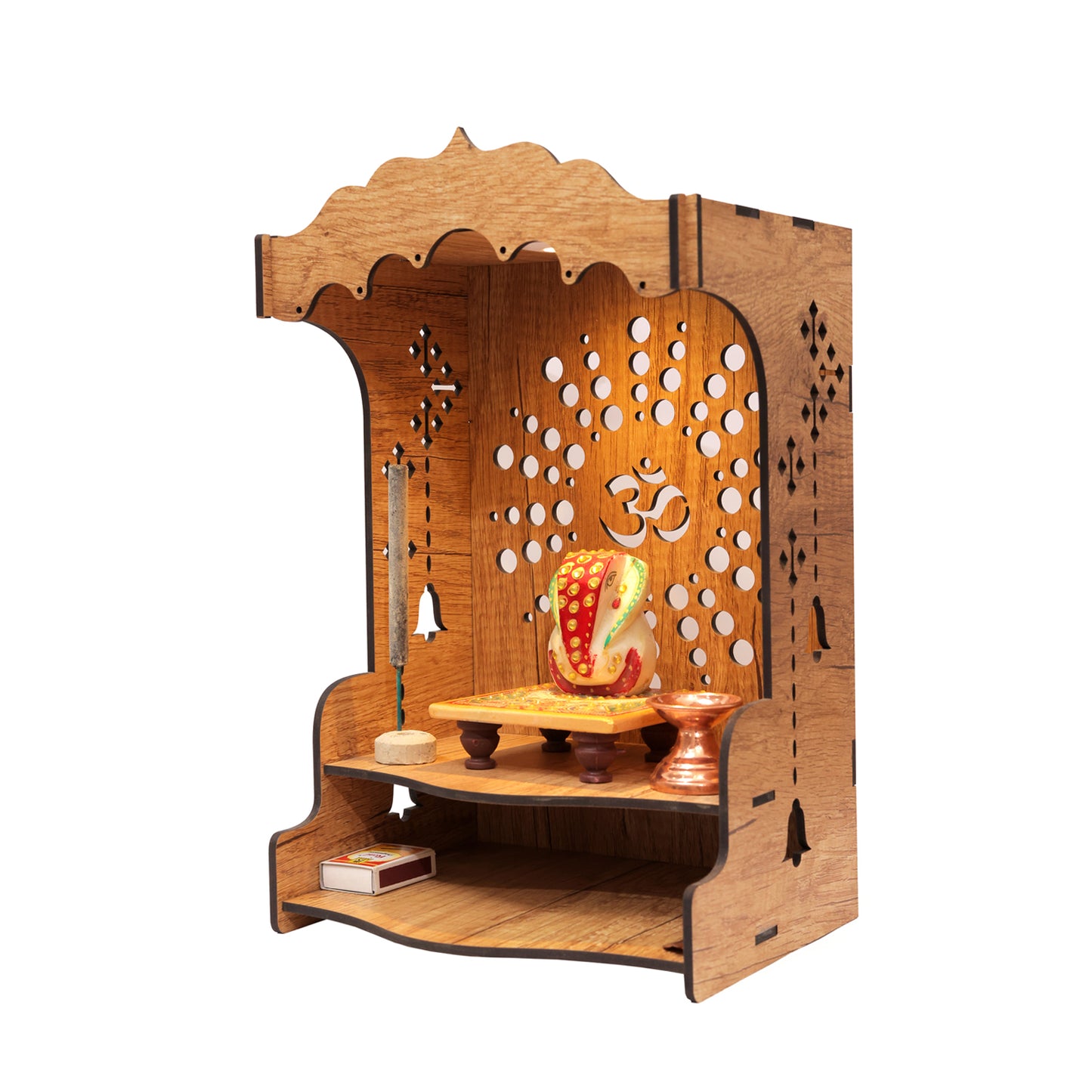 Real Wood Art Shanti Mandir Brown Wall Mounted Wooden Temple for Home,Office