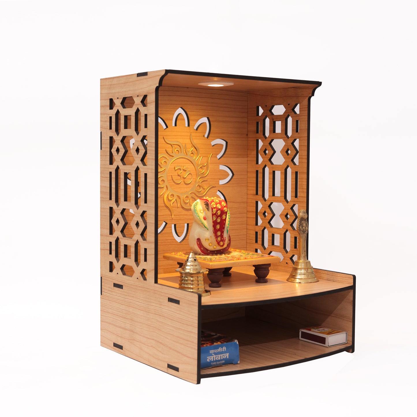 Real Wood Art Samridhi Mandir Brown Wall Mounted Wooden Temple for Home,Office
