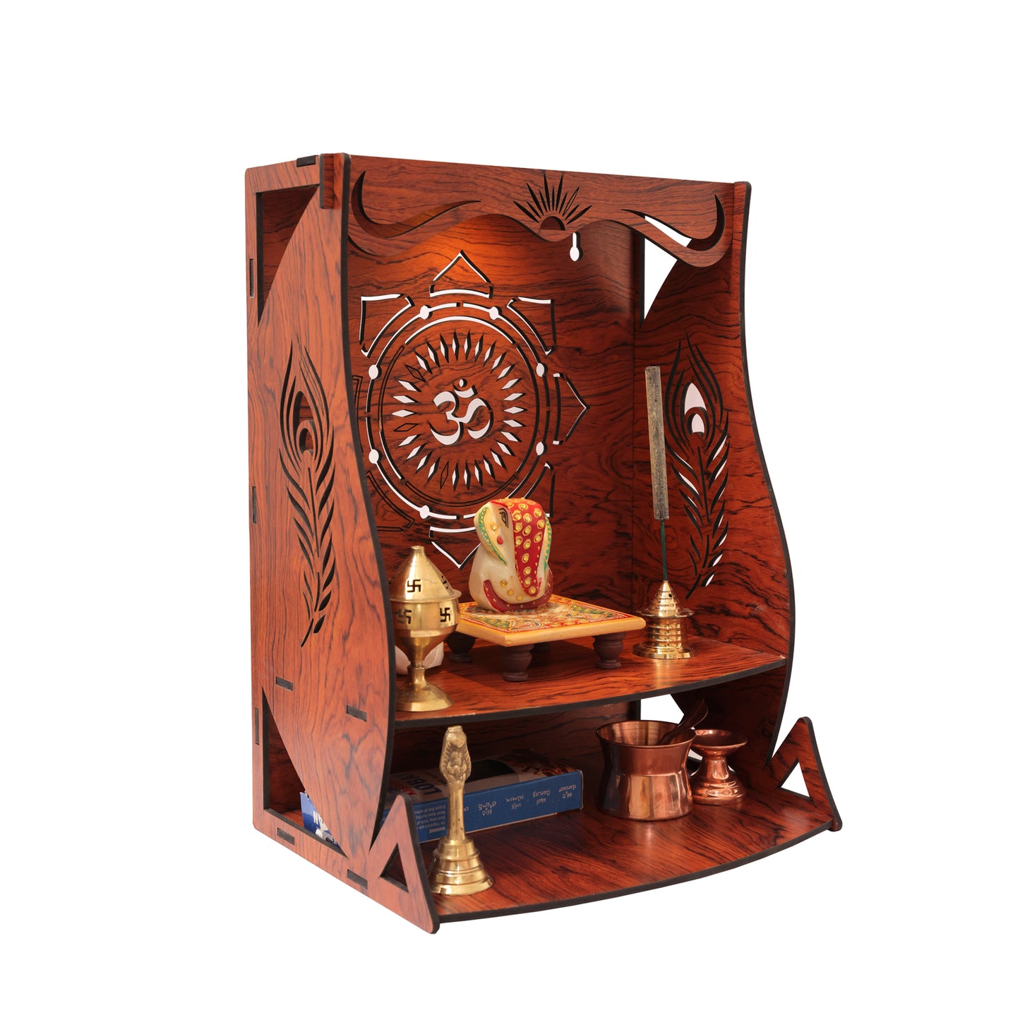 Real Wood Art Tej Mandir Brown Wall Mounted Wooden Temple for Home, Office