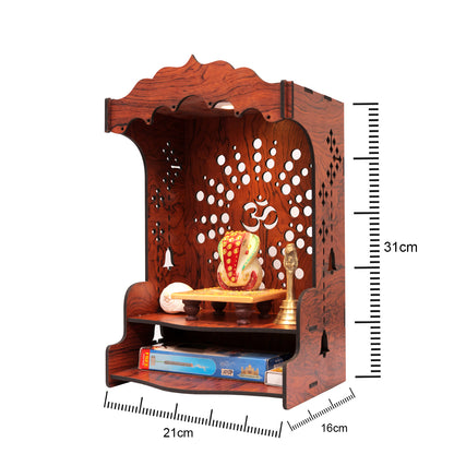 Real Wood Art Shanti Mandir Brown Wall Mounted Wooden Temple for Home,Office