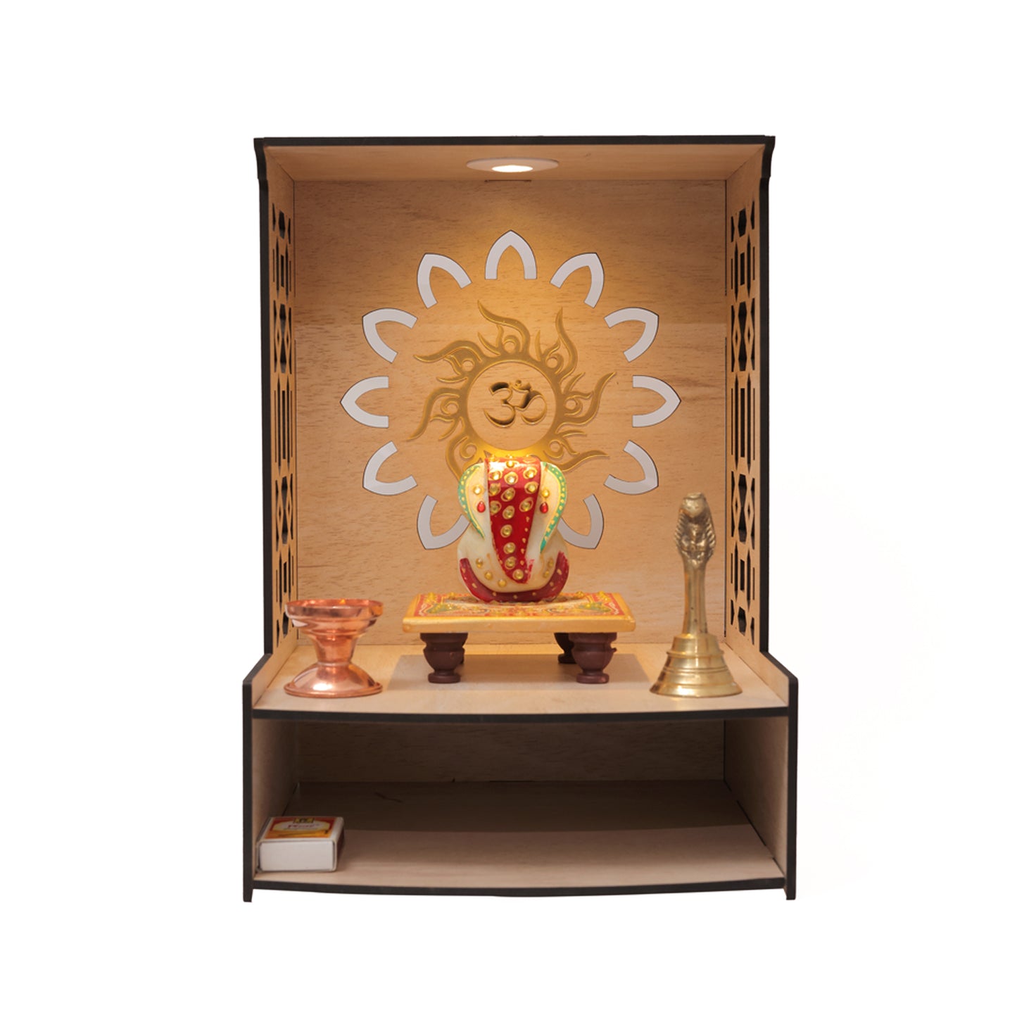 Real Wood Art Samridhi Mandir Brown Wall Mounted Wooden Temple for Home,Office