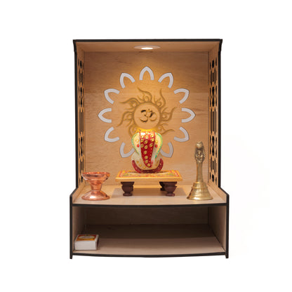 Real Wood Art Samridhi Mandir Brown Wall Mounted Wooden Temple for Home,Office