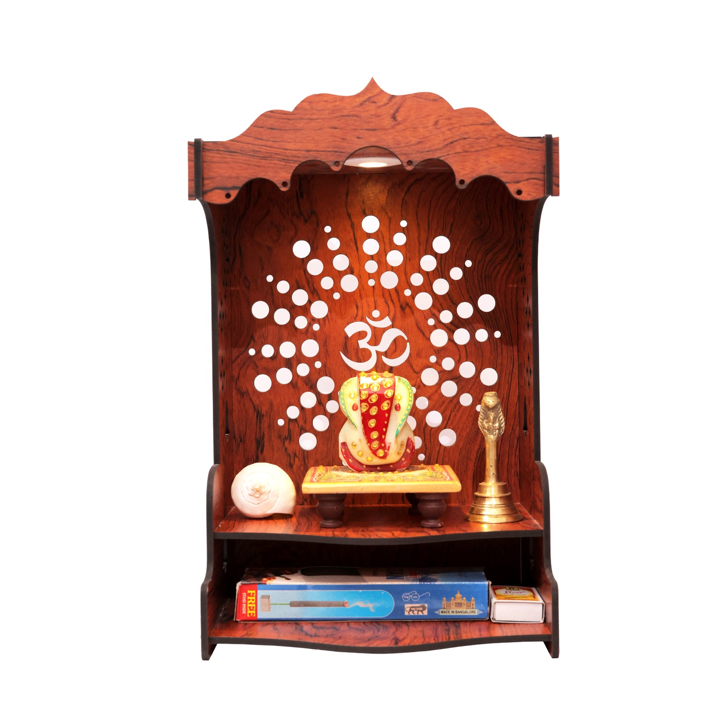 Real Wood Art Shanti Mandir Brown Wall Mounted Wooden Temple for Home,Office
