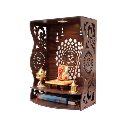 Real Wood Art Aaradhya Mandir Brown Wall Mounted Wooden Temple for Home, Office