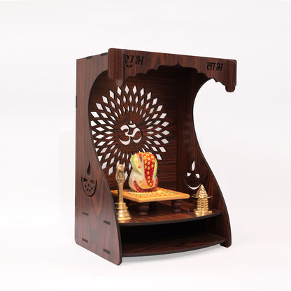 Real Wood Art Dhyana Mandir Brown Wall Mounted Wooden Temple for Home, Office