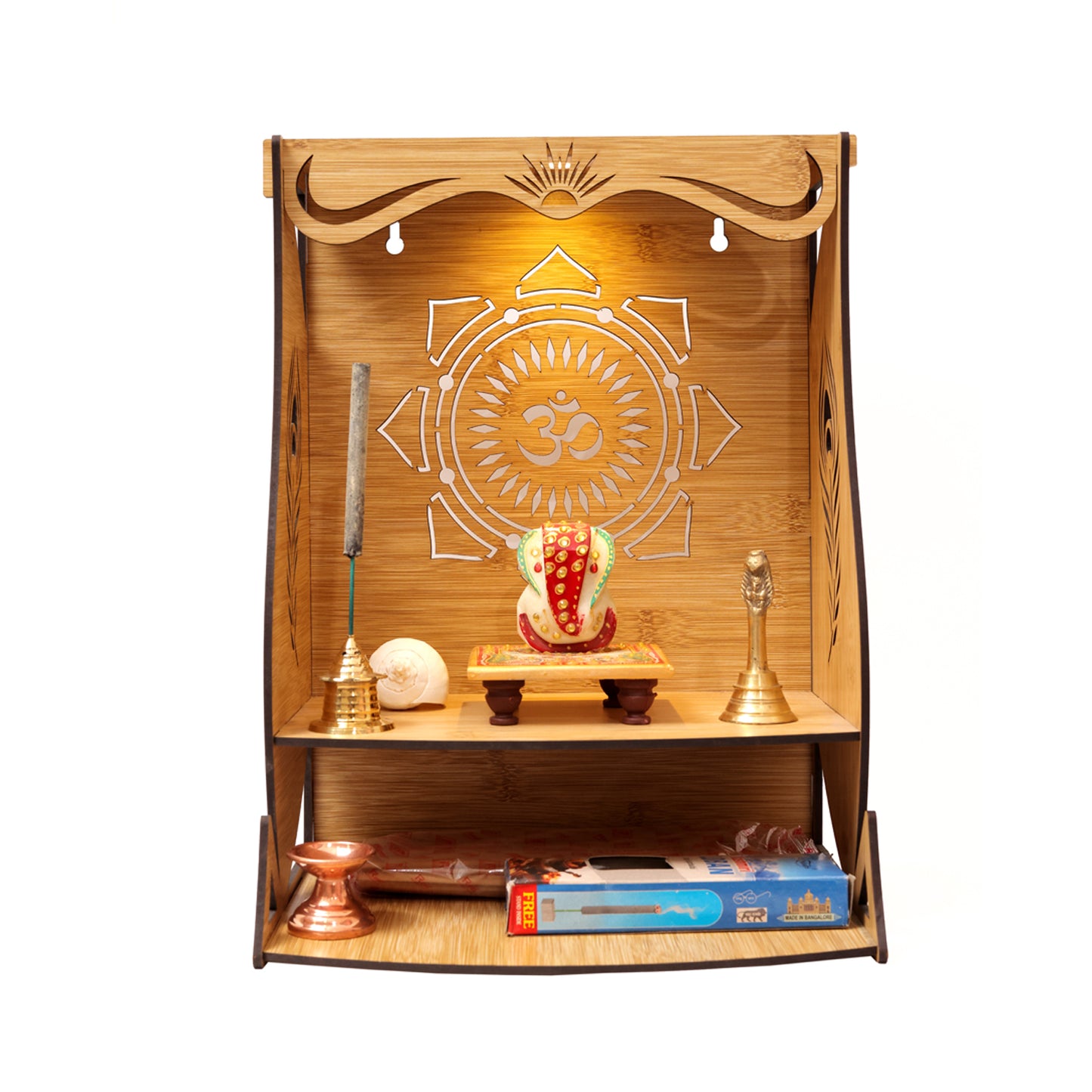 Real Wood Art Tej Mandir Brown Wall Mounted Wooden Temple for Home, Office