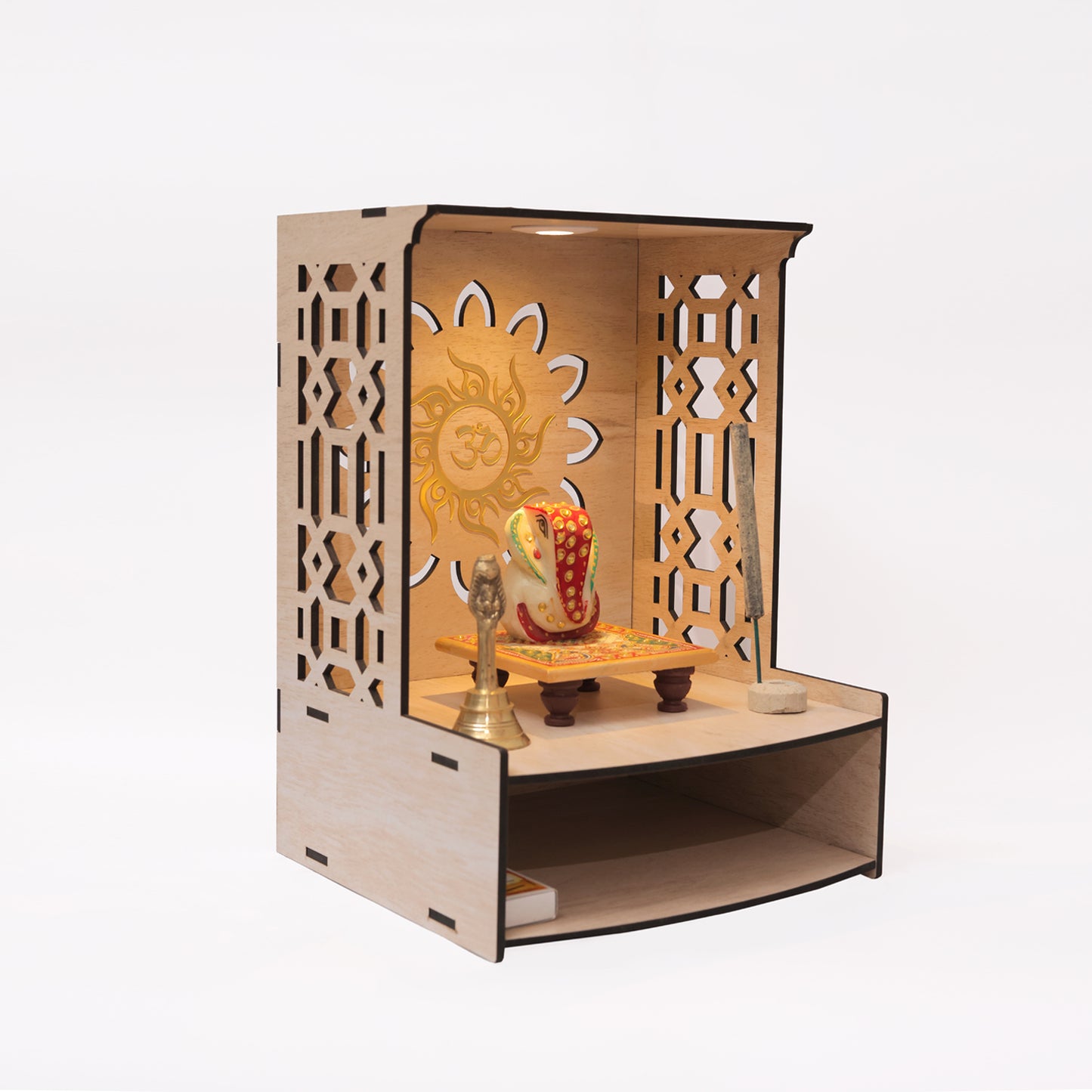 Real Wood Art Samridhi Mandir Brown Wall Mounted Wooden Temple for Home,Office