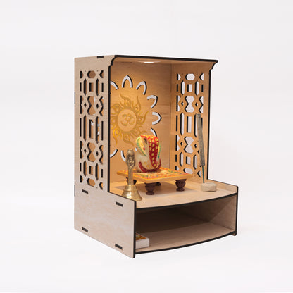 Real Wood Art Samridhi Mandir Brown Wall Mounted Wooden Temple for Home,Office