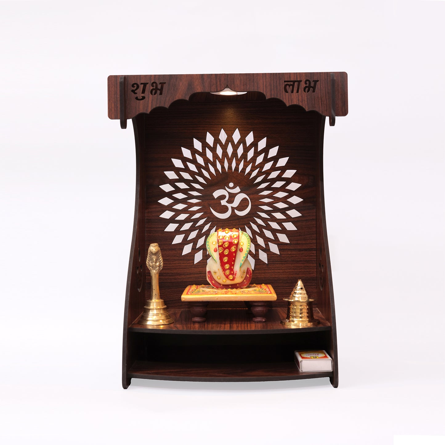 Real Wood Art Dhyana Mandir Brown Wall Mounted Wooden Temple for Home, Office