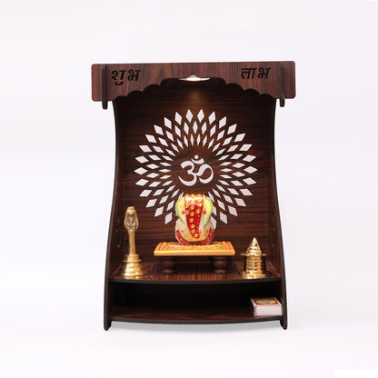 Real Wood Art Dhyana Mandir Brown Wall Mounted Wooden Temple for Home, Office
