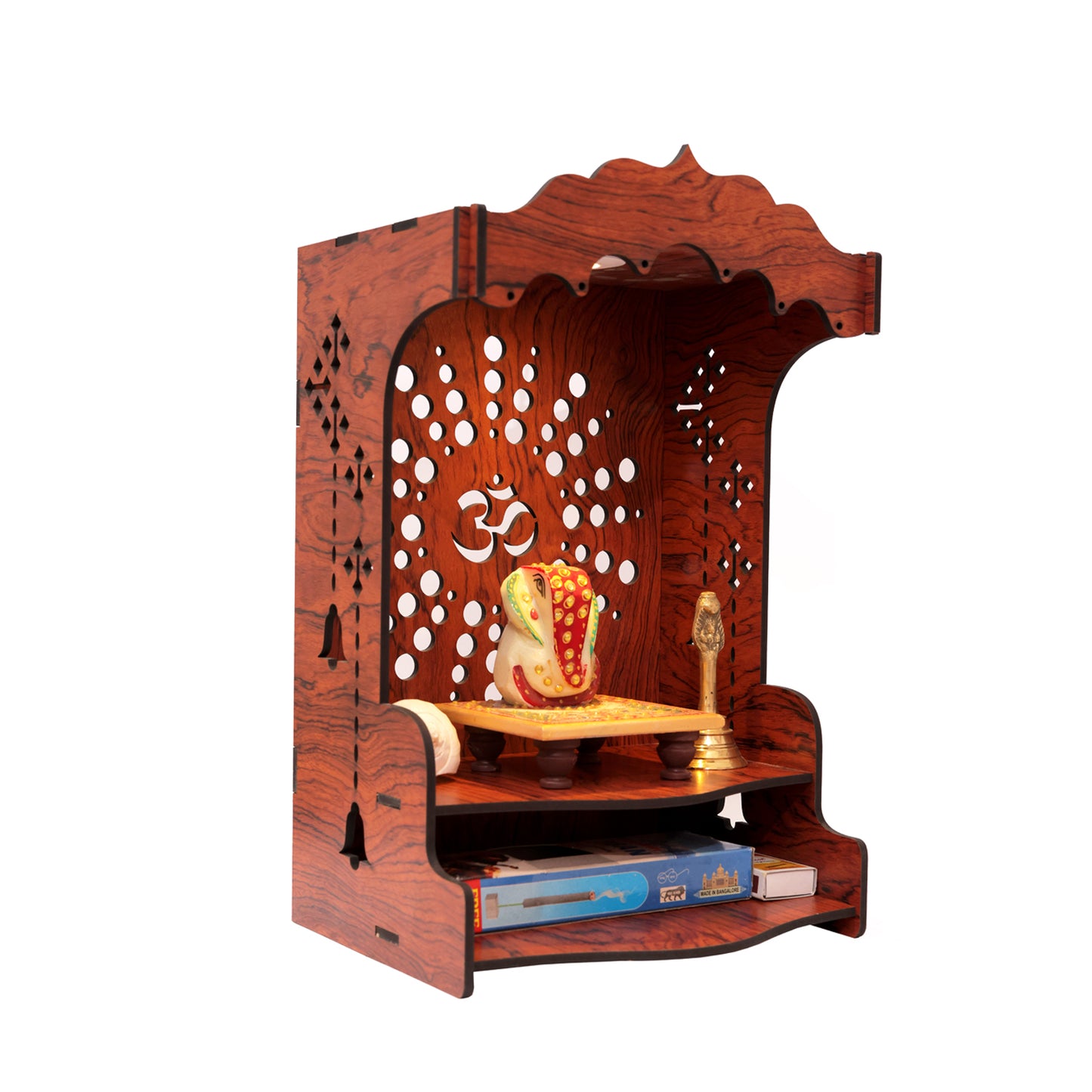 Real Wood Art Shanti Mandir Brown Wall Mounted Wooden Temple for Home,Office