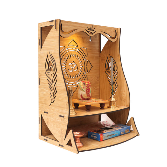 Real Wood Art Tej Mandir Brown Wall Mounted Wooden Temple for Home, Office