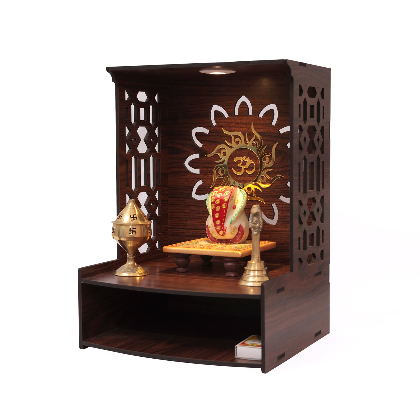 Real Wood Art Samridhi Mandir Brown Wall Mounted Wooden Temple for Home,Office