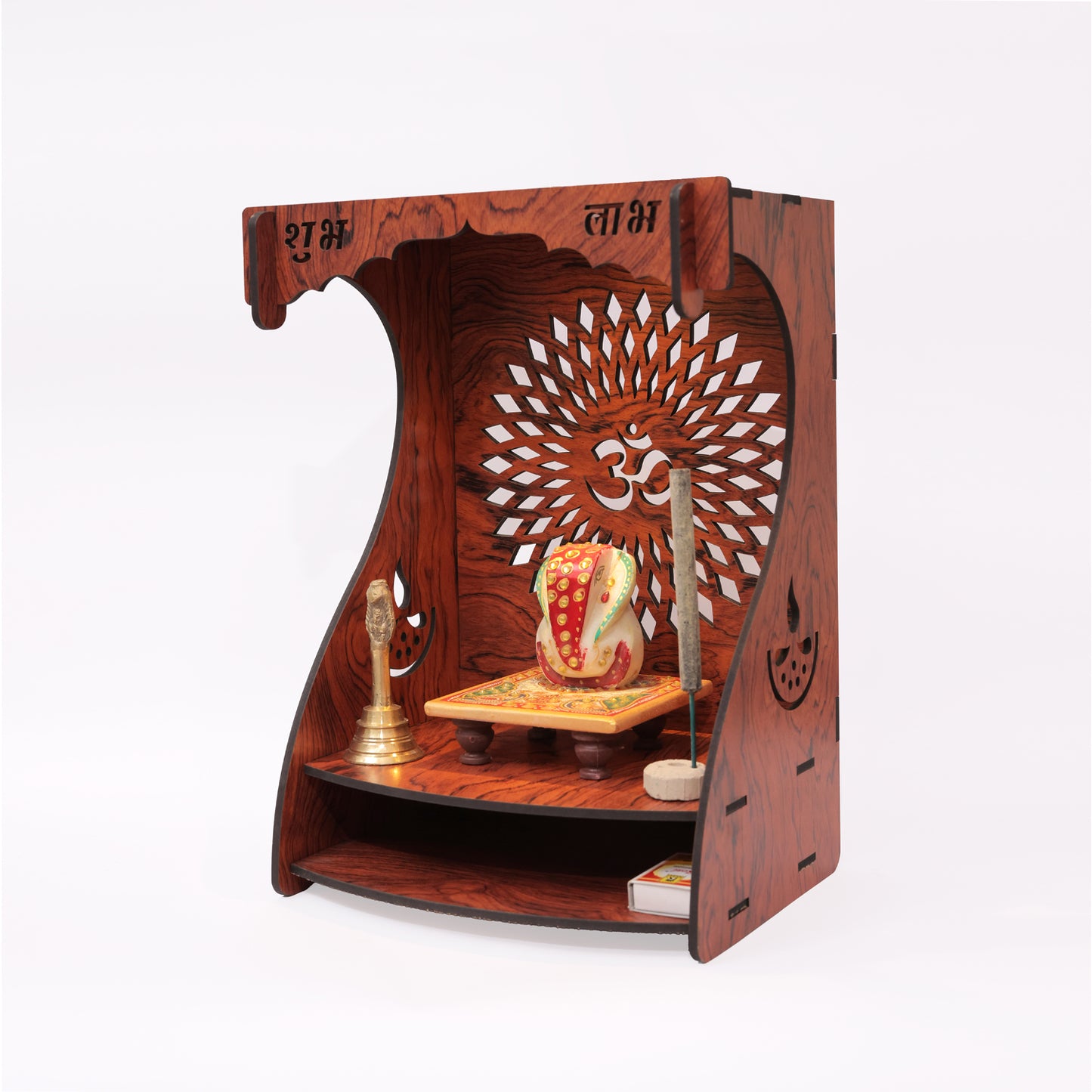 Real Wood Art Dhyana Mandir Brown Wall Mounted Wooden Temple for Home, Office