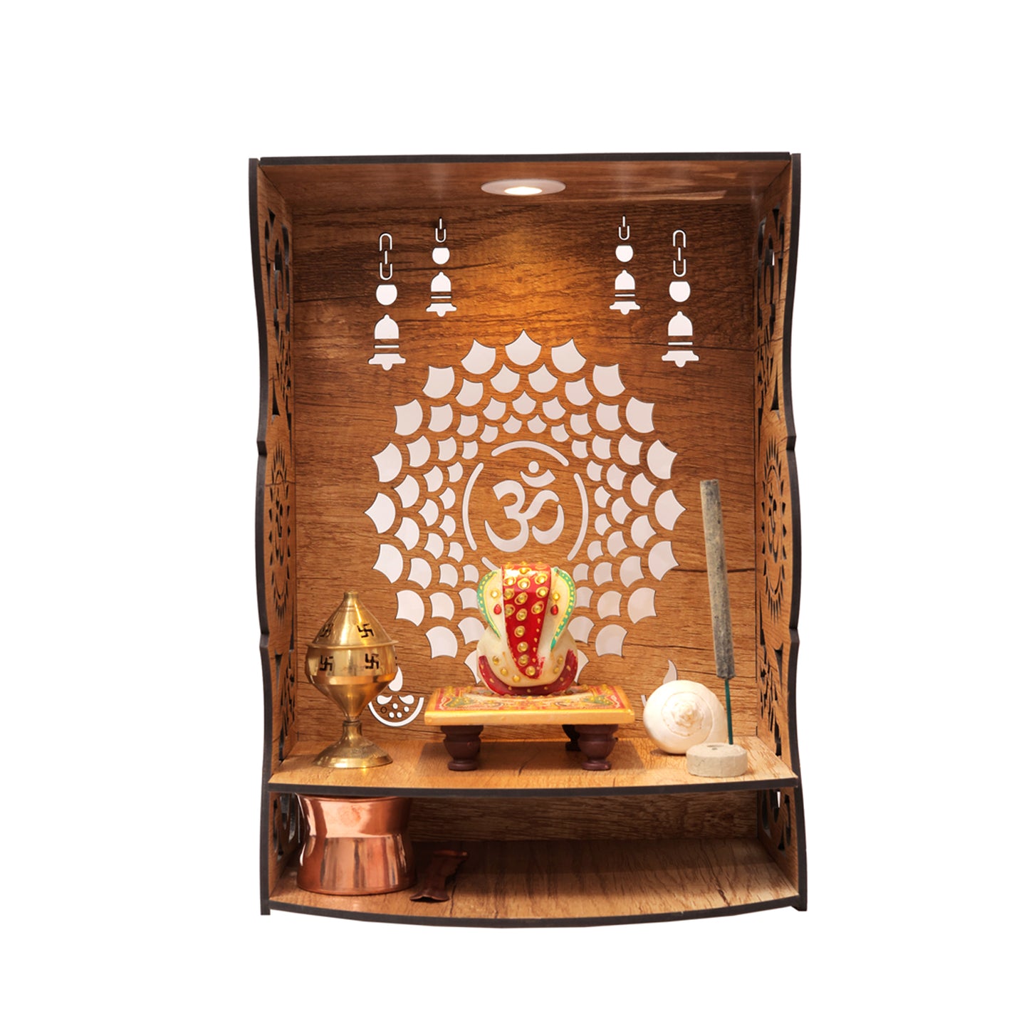 Real Wood Art Aaradhya Mandir Brown Wall Mounted Wooden Temple for Home, Office
